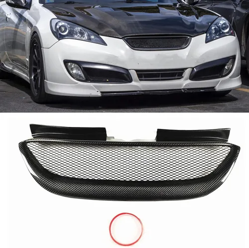 Vista 2 de Parrilla de malla de parachoques delantero para Hyundai Genesis Coupe 2008-2012 fibra de carbono negra