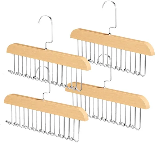 Vista 10 de Perchero antideslizante con múltiples ganchos, colgador de madera para cinturón para armario con 8 ganchos, perchas de almacenamiento