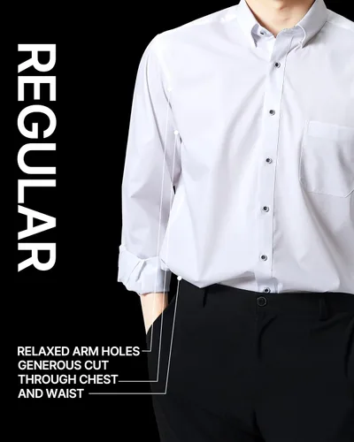 Vista 4 de Riniko Kim Camisa de elastano para hombre, ajuste regular, color liso, de manga larga, sin planchado, para negocios
