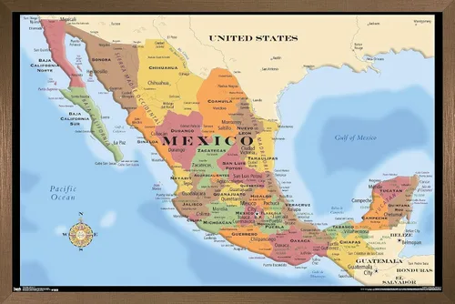 Vista 13 de Trends International Map - Póster de pared de México, 14.725" x 22.375", versión con marco de madera de granero