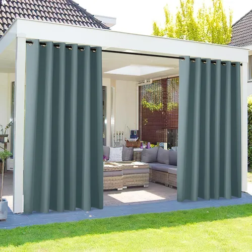 Vista 129 de NICETOWN Cortina para Exteriores para Patio Impermeable de 84 Pulgadas de Ancho, Aislamiento Térmico con Ojales Antioxidantes Bloqueo UV Cortina