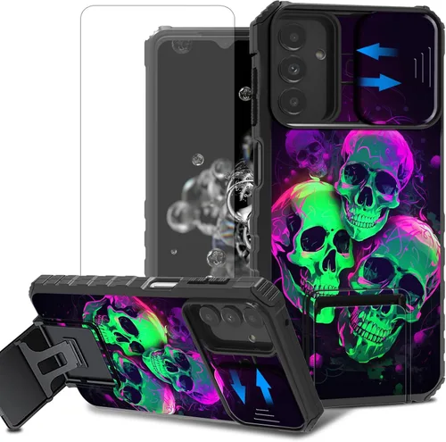 Vista 51 de Funda para teléfono Samsung Galaxy A15 5G con protector de pantalla con cubierta deslizante para cámara y soporte de doble capa híbrida resistente a