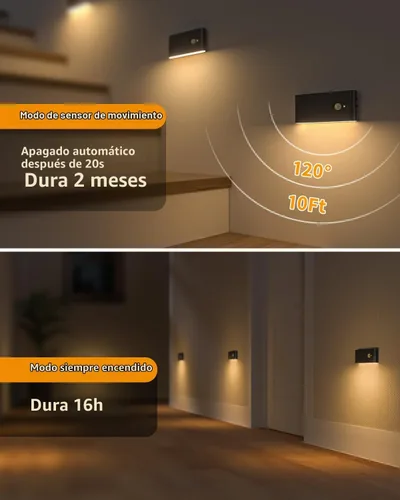 Vista 4 de WILLED Luz nocturna recargable, luces inalámbricas para escaleras para interiores, luz blanca cálida con sensor de movimiento para interiores, se