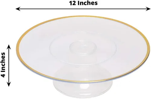 Vista 3 de Efavormart - Paquete de 2 elevadores de plástico transparente de 12 pulgadas con borde dorado para cupcakes y postres, soporte desechable para tartas