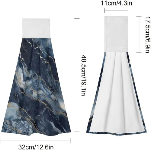 Vista 2 de Marble Navy Blue Mixed Hand Towels Set of 2, Absorbent Hanging Kitchen Towels Microfiber Fast Drying Dish Towel Wash Cloth for Home Decor
