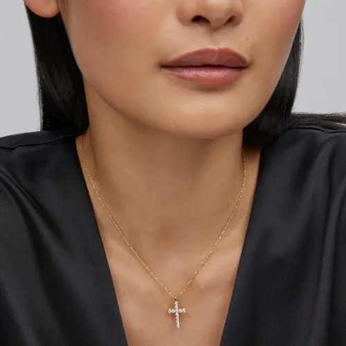 Vista 3 de Kendra Scott Collar con colgante de cruz de cristal, joyería de moda para mujer ORO - CRISTAL BLANCO