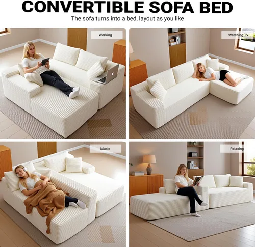 Vista 6 de Sofá seccional Cloud de 108 pulgadas, sofá seccional modular moderno con asiento profundo, sofás de pana sin estructura con chaise en forma de L