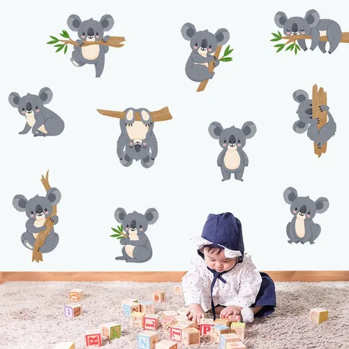 Vista 5 de Calcomanías de pared de ramas de árbol y koala para niños, calcomanías de pared para niños, decoración de pared para dormitorio de bebé, sala
