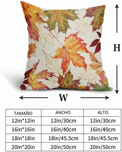Vista 4 de Juego de 2 fundas de almohada de hojas de otoño, 18 x 18 pulgadas, juego de 2 fundas de almohada de lino y algodón cuadrado naranja claro