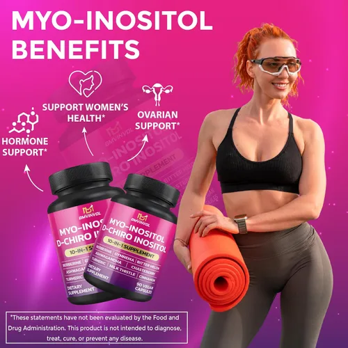 Vista 4 de BMVINVOL Paquete de 2 suplementos de inositol - Myo-Inositol y D-Chiro Inositol Ideal 40:1 Ratio - Más Berberina, Canela, Ashwagandha+5