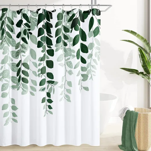Vista 35 de BOODII Cortinas de ducha negras de 36 x 72 pulgadas, cortina de ducha de eucalipto de primavera para baño, cortina de baño con textura de flameado