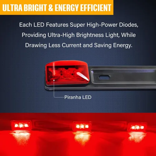 Vista 2 de Gonice Barra de identificación roja de 15 pulgadas, tira de 9 luces LED con soporte de acero inoxidable, impermeable IP67, universal para 12 V
