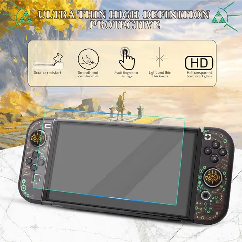 Vista 4 de HYPERCASE Carrying Case Compatible with Nintendo Switch OLED of Zelda, Black Travel Case with Waterproof Protective Cover, Glass Screen Protector, 2