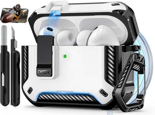 Vista 19 de Funda para AirPods Pro de 2 generación con soporte para teléfono, diseño de interruptor automático de protección completa contra caídas con kit