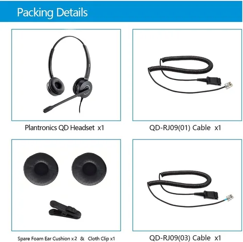 Vista 4 de VT Auriculares de Teléfono-Cabeza Micrófono Cancelación de Ruido QD - Auriculares de Centro de Llamadas de Desconexión Rápida con Cables RJ09