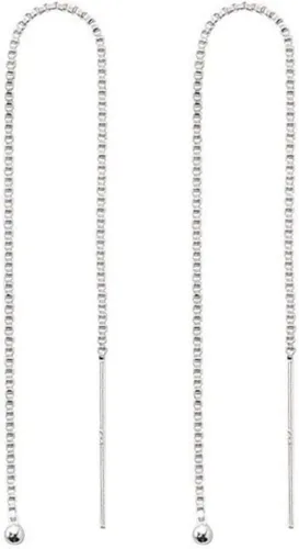 Vista 2 de Adabele Auténtica plata de ley 925, bonitos aretes de cadena larga, con borlas, hipoalergénicos, sin níquel, ligeros, delicados, joyería fina