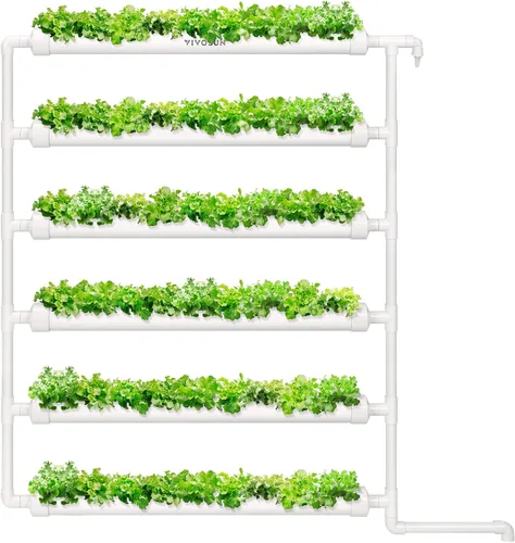 Vista 13 de VIVOSUN Kit de cultivo hidropónico montado en la pared, 1 capa, 36 sitios de plantas, 4 tubos de PVC-U de grado alimenticio, sistema de plantación