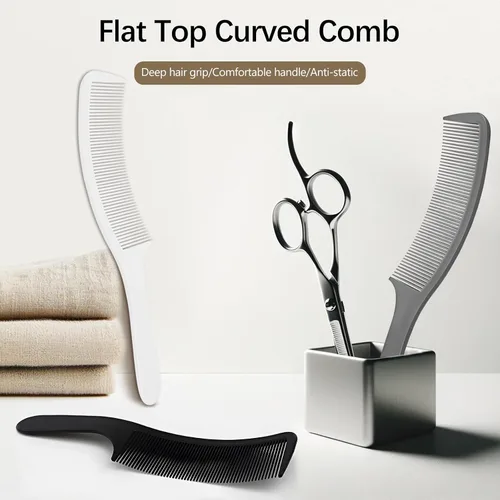 Vista 2 de Juego de 3 piezas de peine de peluquero curvado en negro, blanco, gris: perfecto para cortes de pelo profesionales y peinado, diseño ergonómico