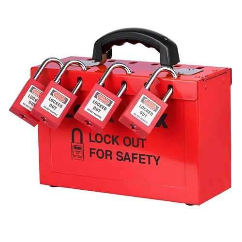Vista 6 de RealPlus Lockout Tagout Box Caja de bloqueo portátil Loto Group Lock Box, capacidad de candado de 12, rojo
