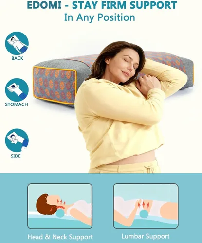 Vista 2 de Almohadas rectangulares de trigo sarraceno, almohadas planas de apoyo cervical para dormir, relleno de casco de trigo sarraceno ajustable