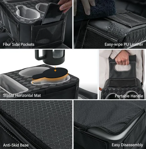 Vista 4 de Portavasos de Consola Central, Caja de Almacenamiento Universal para Reposabrazos de Automóvil con Portabotellas y Ranura para Pañuelos y Bolsillos
