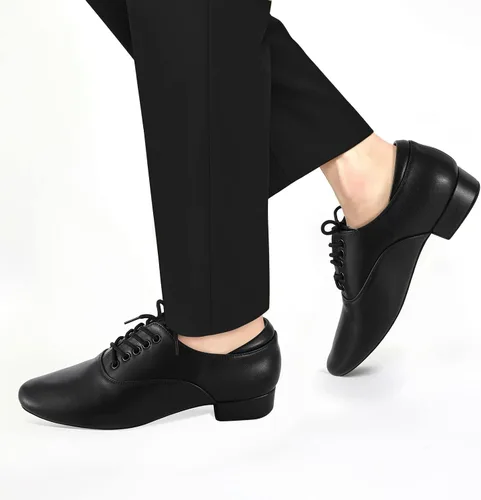 Vista 5 de Zapatos de baile de salón negros Zapatos de carácter de cuero para hombres Salsa Latin Tango Dancing