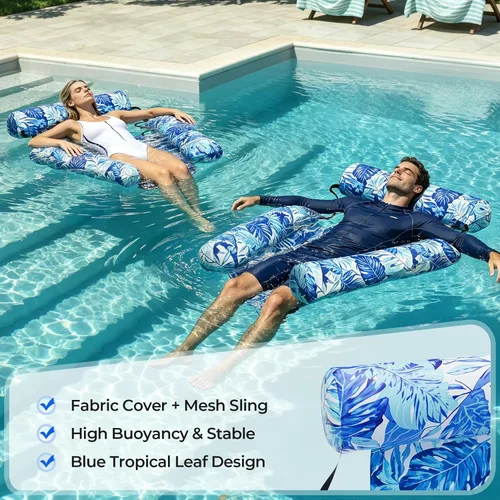 Vista 3 de Flotador inflable de piscina para adultos – Silla flotante resistente y fideos de piscina para verano, playa, lago y fiestas en la piscina – Cómodo