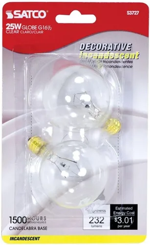 Vista 3 de Satco S3753 - Bombilla G16.5 con base de candelabro (120 V, 25 W, color blanco satinado)