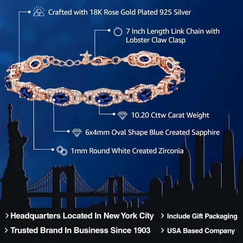 Vista 101 de Gem Stone King 18K Rose Gold Plated Silver Oval Gemstone Birthstone Tennis Bracelet For Women Oval 6X4MM 7 Inch With 1 Inch Extender Fine