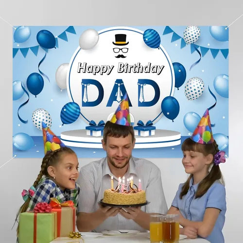 Vista 4 de Labakita Cartel azul de feliz cumpleaños para papá, cartel de decoración de fiesta de cumpleaños de hombres, fondo de feliz cumpleaños para padre