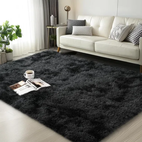 Vista 22 de Mugorn - Alfombras suaves y esponjosas de 2 x 3 pies para el hogar, alfombra pequeña con 4 mallas antideslizantes, color negro, 2 x 3 pies
