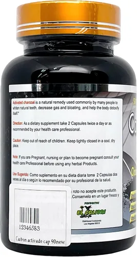 Vista 3 de Carbón Activado Sin Olor y Sin Sabor (Carbón Activado) 600mg 90 Cápsulas