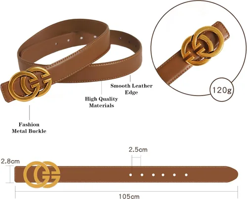 Vista 357 de Cinturón de cuero clásico con hebilla de metal para mujer con vestido de jeans