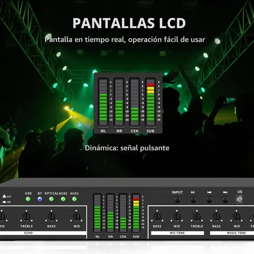 Vista 5 de LX9 Profesional KTV Efector de pre-etapa digital anti-retroalimentación Procesador de audio Echo USB MP3 Bluetooth óptico, 5 entradas de micrófono