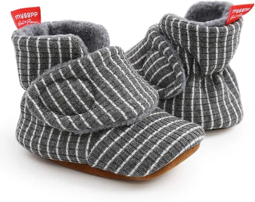 Vista 3 de Timatego Botines para recién nacidos, para bebés, niños y niñas, antideslizantes, suela suave, cálidos, para invierno, para casa, zapatos de cuna