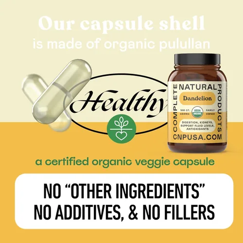 Vista 7 de Complete Natural Products Cápsulas de raíz de diente de león puras y orgánicas - Cápsulas de 600 mg 100 píldoras Raíz de diente de león seca