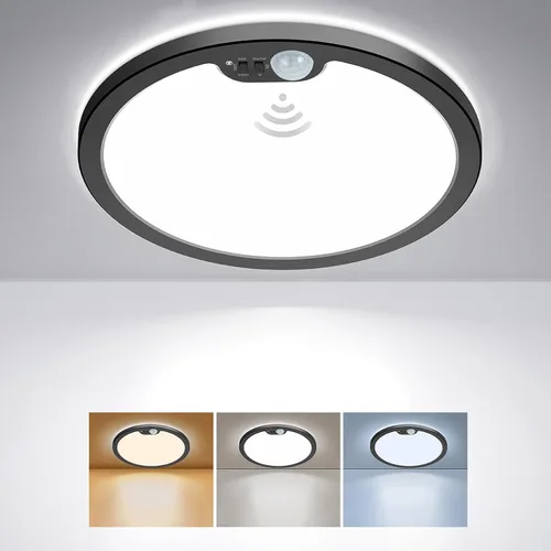 Vista 9 de BLNAN Lámpara de techo con sensor de movimiento con cable, 8.7 pulgadas, 3000 K, 4000 K, 5000 K, seleccionable, lámpara LED de montaje empotrado