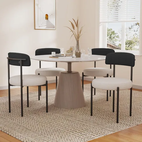 Vista 8 de COCO DESIGN Juego de 2 sillas de comedor negras, modernas y cómodas sillas de comedor Boucle con respaldo curvo, silla de comedor tapizada de sherpa