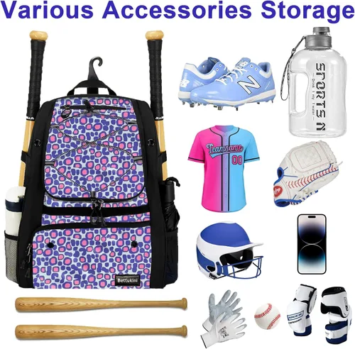 Vista 62 de Bolsa de béisbol juvenil con compartimento ventilado para zapatos, bolsa de bate de sóftbol para guantes de bateo, casco, equipo de teeball