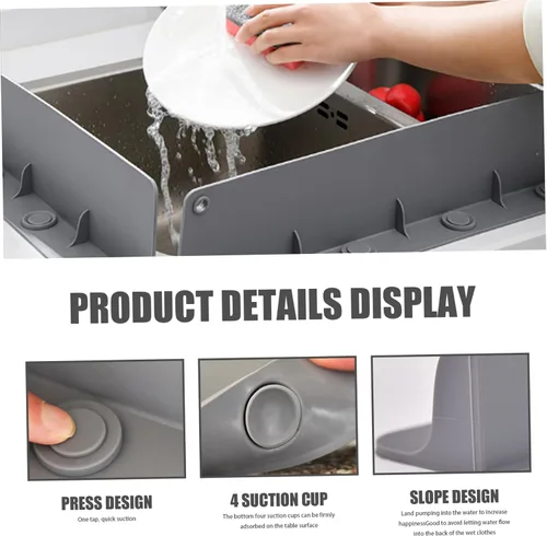 Vista 4 de Protector contra salpicaduras para fregadero de cocina, ventosa, impermeable, diseño de pendiente, protector contra salpicaduras de silicona