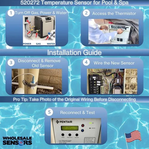Vista 5 de Reemplazo para sensor de temperatura de aire/agua/solar Pentair 520272 (cable de 20 pies)
