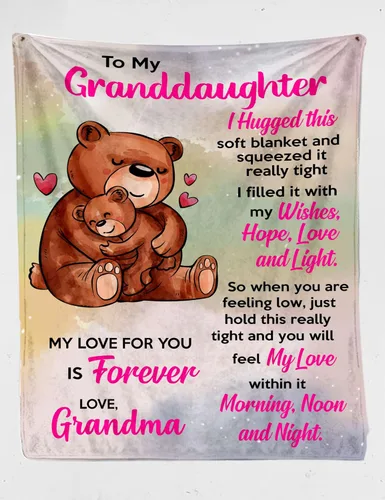 Vista 2 de Manta personalizada con texto en inglés «To My Granddaughter from Grandma Mom Grandpa», manta personalizada con letras de oso, manta de microforro