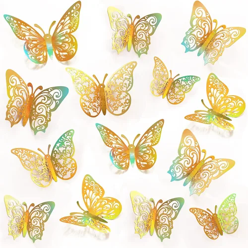 Vista 20 de 72 decoraciones de mariposa negra, 3 tamaños, 3 estilos, decoración de pared 3D para fiestas, cumpleaños y manualidades Butterfly Party