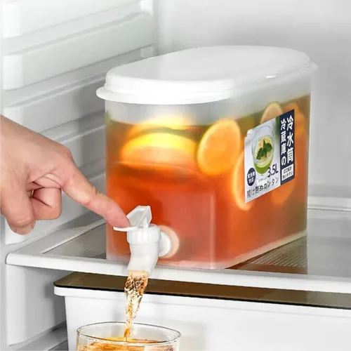 Vista 2 de Dispensador de bebidas de plástico, refrigerador de conservación sellada de PP de 3.5 L, recipiente de té de limonada de leche helada, hervidor