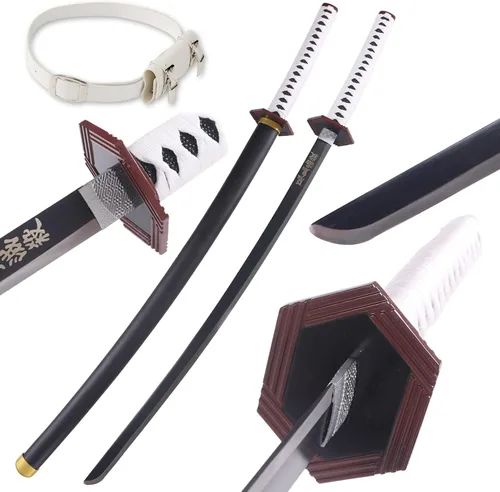 Vista 15 de Bowen Demon Slayer - Espada de metal real, Katana de 40.5 pulgadas, espada samurái de acero al carbono, textura original de anime para cosplay