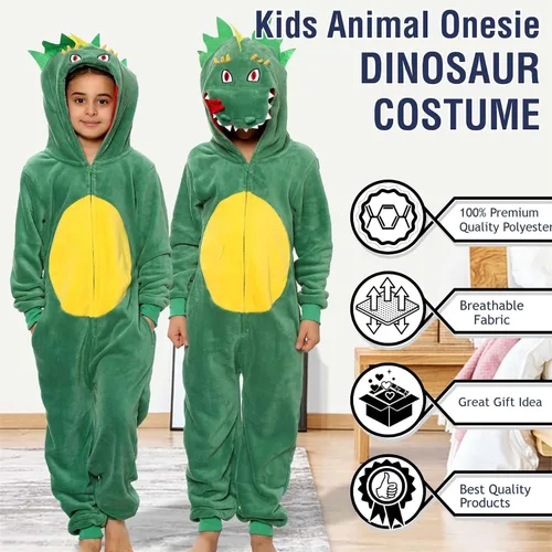 Vista 5 de Kids Girls Boys Overall Soft Fluffy Dinosaur All In One Jumpsuit 7-14 Years