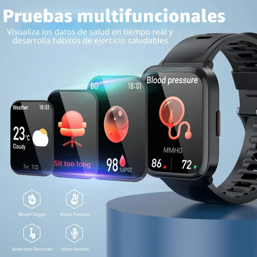 Vista 4 de DUREXO Reloj inteligente, reloj inteligente para hombre de fitness impermeable 5ATM, reloj de fitness con pantalla táctil de 1.69 pulgadas, reloj