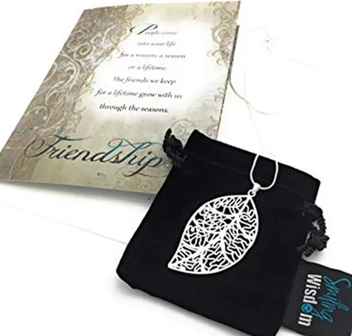 Vista 6 de Smiling Wisdom - Juego de regalo de amistad de hoja de plata - Tarjeta de felicitación, amistad, para toda la vida, temporal, motivo - Collar