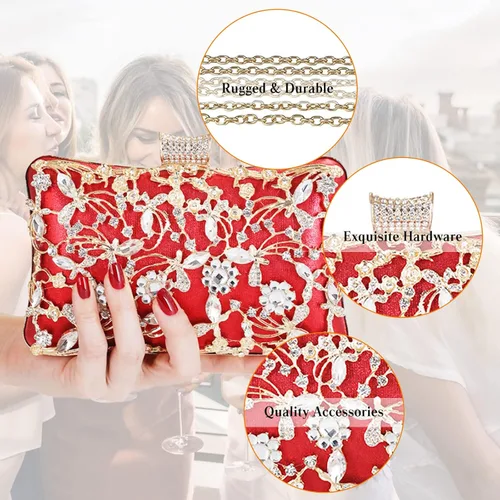 Vista 4 de CORIOS Bolso de noche con diamantes de imitación para mujer, bolso de mano de cristal brillante con purpurina y lentejuelas