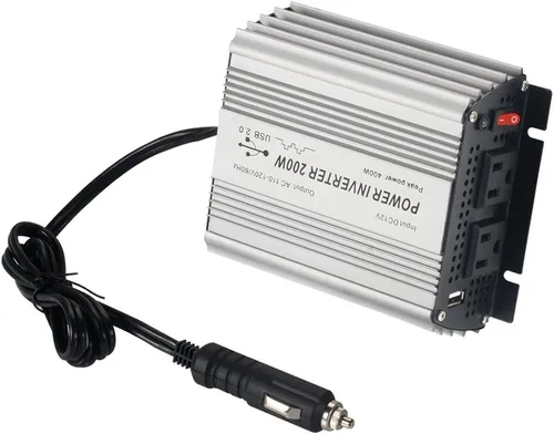 Vista 5 de Inversor de corriente de 200 W CC 12 V, salida 110 V-120 V AC inversor de coche con adaptador de coche USB